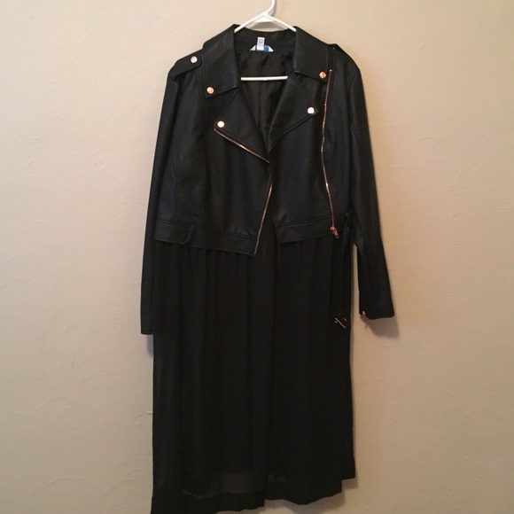 Jackets & Blazers - Faux Leather Jacket w/ Sheer Bottom